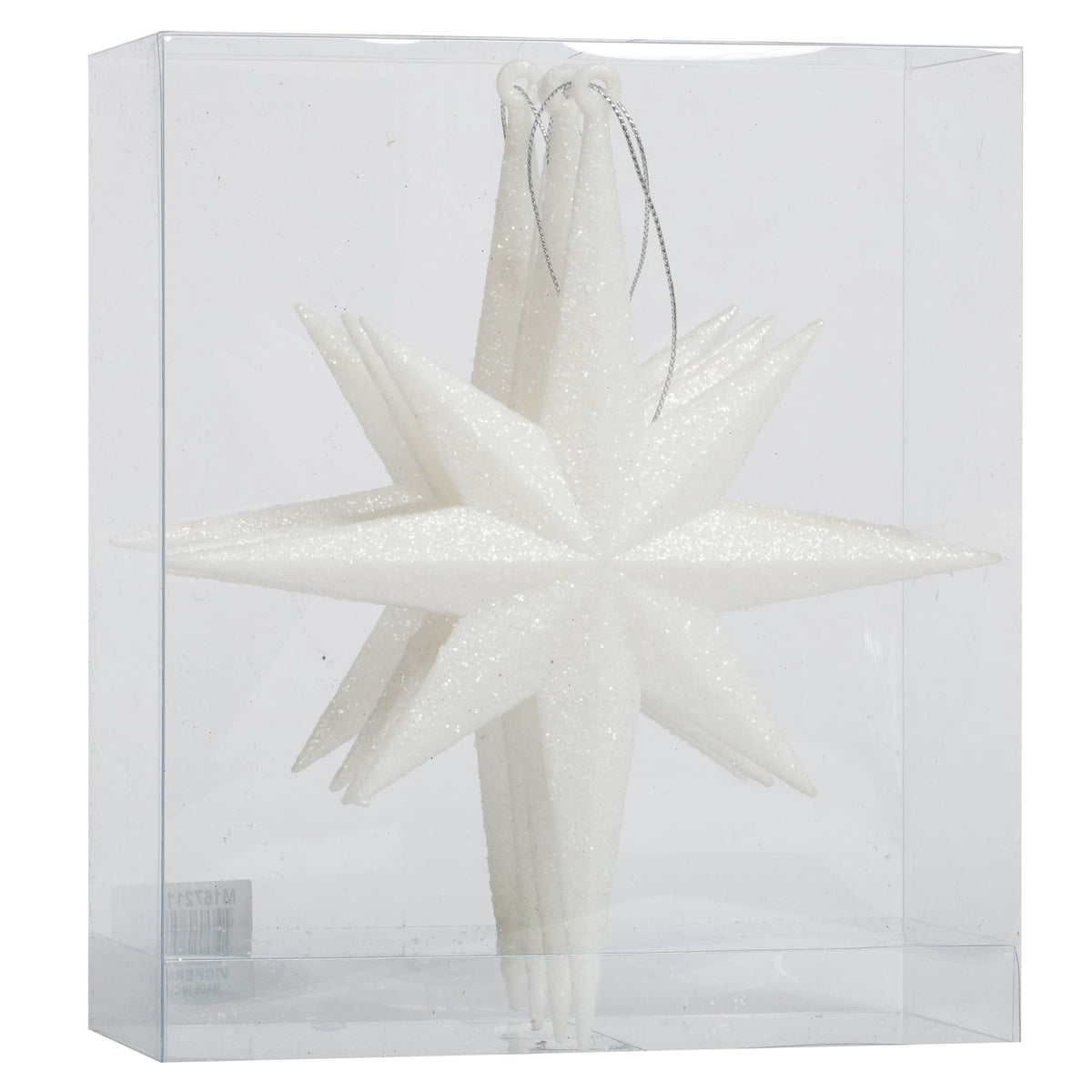 Vickerman 8" White Iridescent Glitter Bethlehem Star Christmas Ornament, 4 per Box