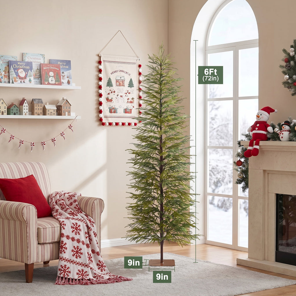  6' Green Cypress Artificial Christmas Tree, Pencil Xmas Tree with Foldable Metal Stand, Easy Assembly Indoor Large Room Holiday Decor