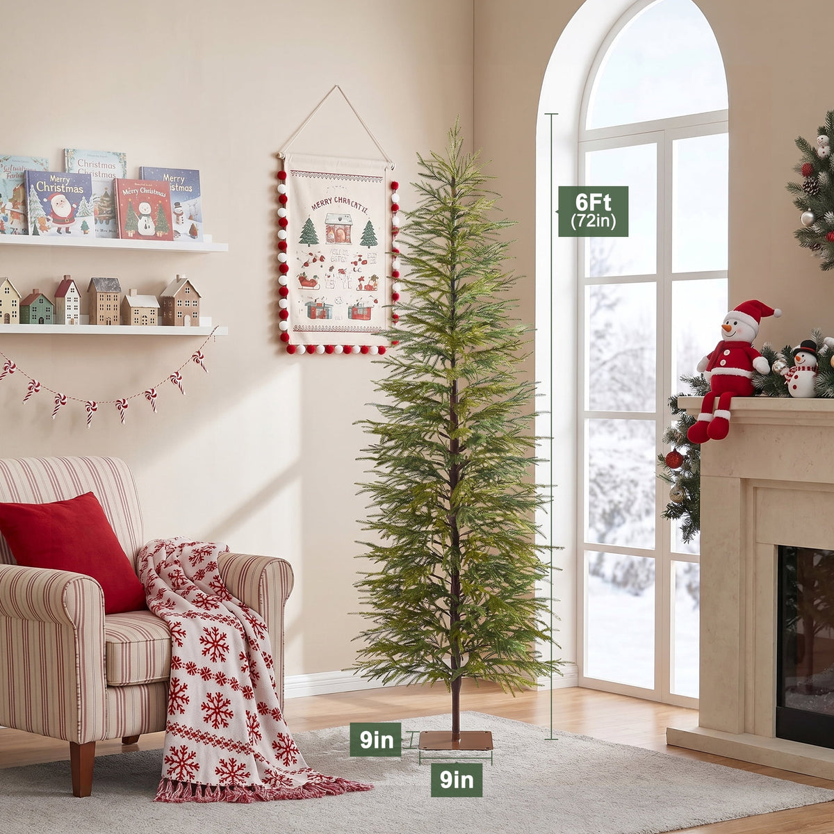  6' Green Cypress Artificial Christmas Tree, Pencil Xmas Tree with Foldable Metal Stand, Easy Assembly Indoor Large Room Holiday Decor