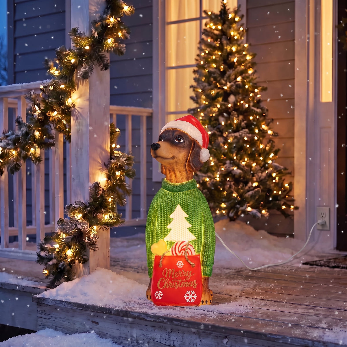 Lighted Blow Mold Dachshund Indoor/Outdoor Christmas Decoration, Multicolor, 24", by 