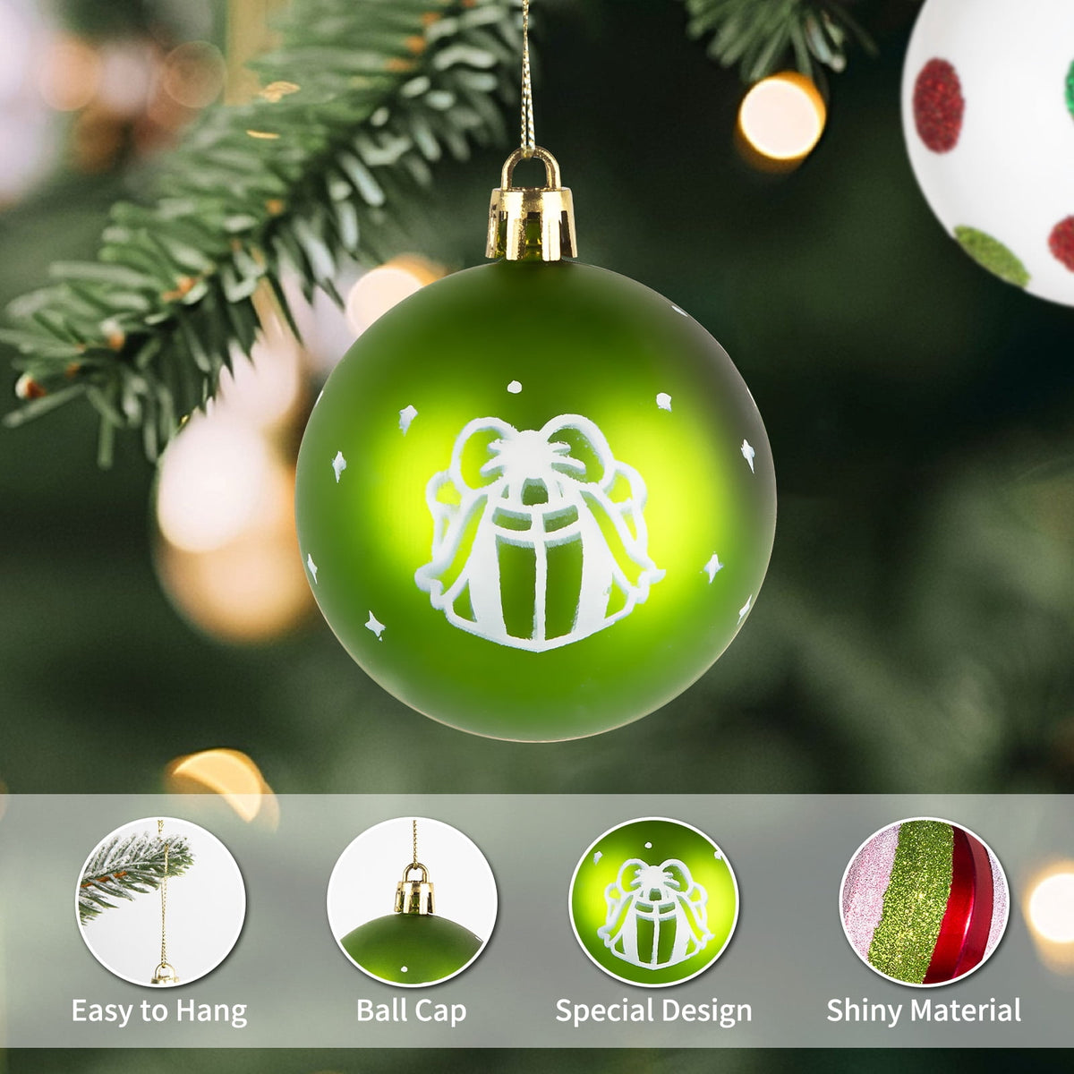 Sinkoo 40pcs Christmas Ornaments for Christmas Tree, 2.4" Glittering Red Green White Christmas Balls, Shatterproof Hanging Decor for Home Party Decor