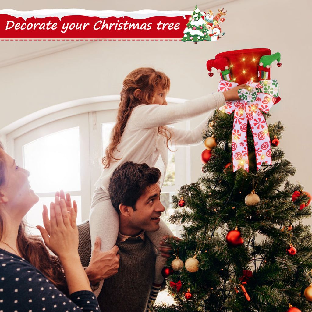 Christmas Tree Decoration Hat, Big Red Hat Decoration Hat, Family Christmas Holiday Winter Decoration With Lights
