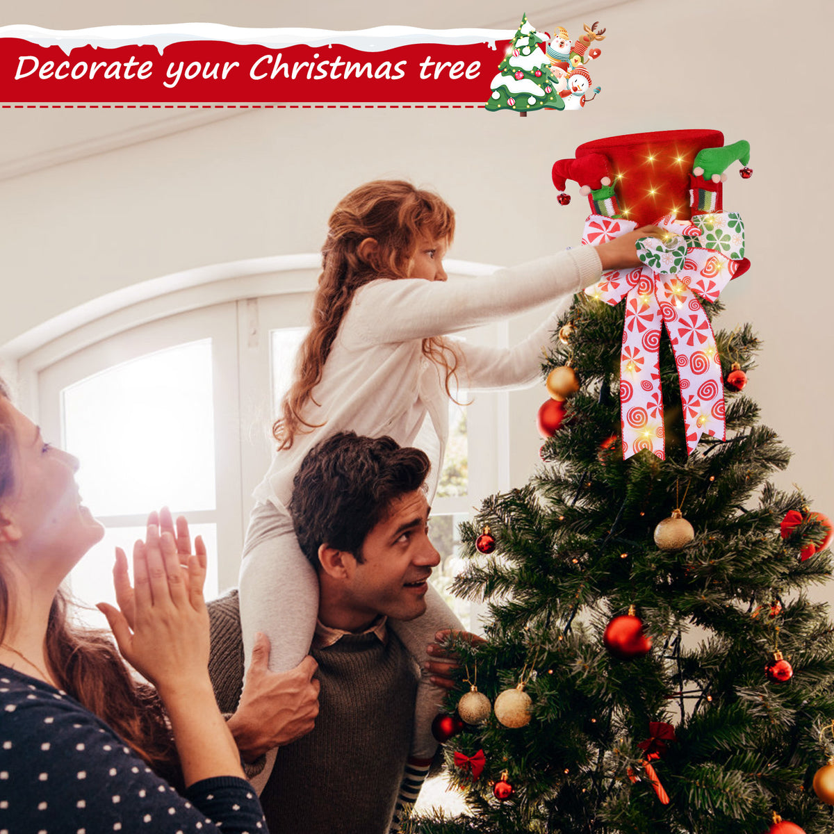 Christmas Tree Decoration Hat, Big Red Hat Decoration Hat, Family Christmas Holiday Winter Decoration With Lights