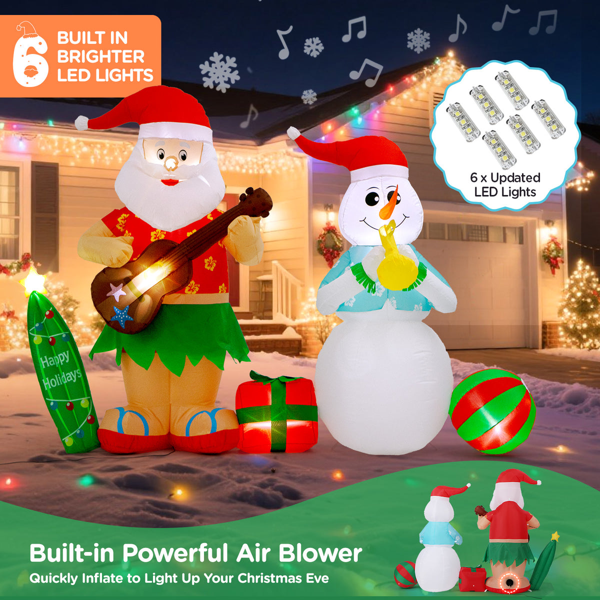 Toiyjofe 8FT Inflatable Santa Claus and Snowman with LED Lights, Christmas Outdoor Yard Decoration with Blower and Stakes