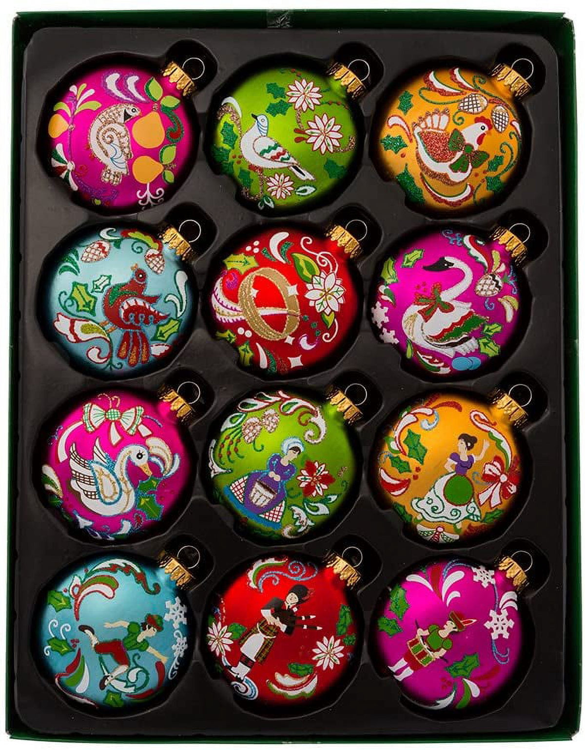 Kurt Adler (#GG0638) 12 Days Christmas Glass Ball Ornaments, 12-Piece Set, 2.5"