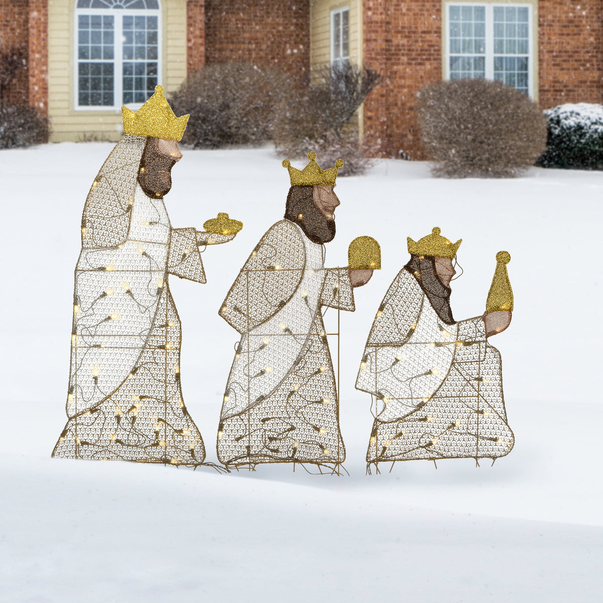 National Tree Company Pre-Lit Christmas Decoration, Brown, Gold, Three Wise Men, Mesh Fabric, 105 Warm White Twinkling LED Lights, 27 Inch, 34 Inch, 42 Inch