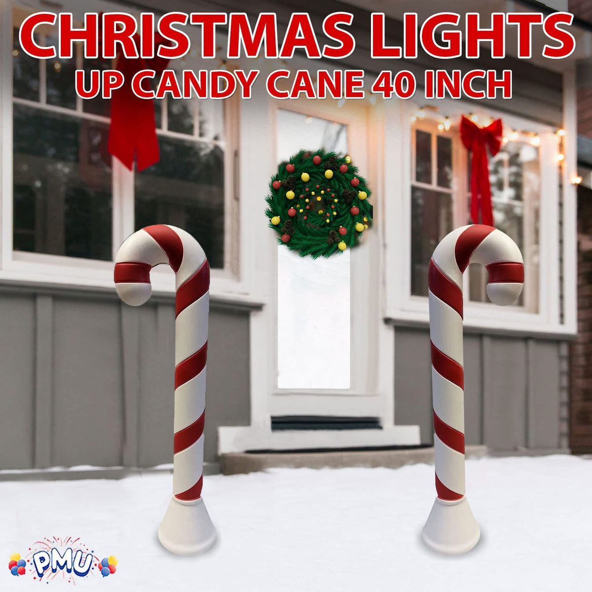 PMU Christmas Light-Up 6 Pcs Candy Cane - Blow Mold Plastic Statue Illuminated with 6' Cord and Light, Traditional Christmas Party Favor, Perfect Home, Lawn, Yard and Garden Decor, 40 Inch Candy Cane