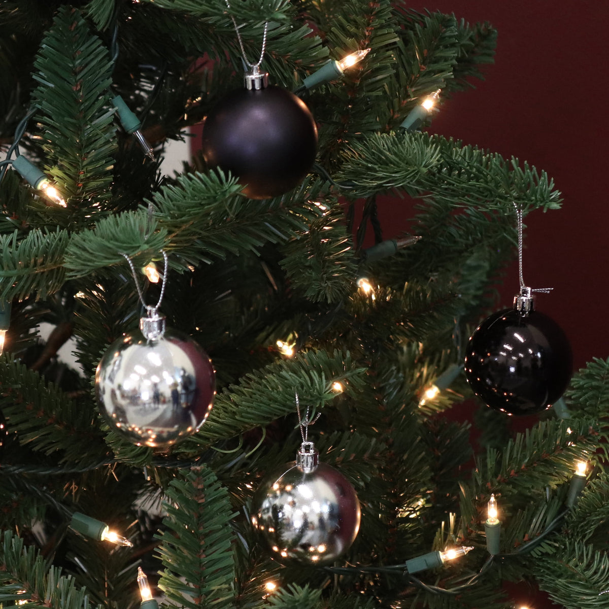 Sunnydaze Modern Holiday Black/Silver Plastic Christmas Ornament Balls, 50 Count