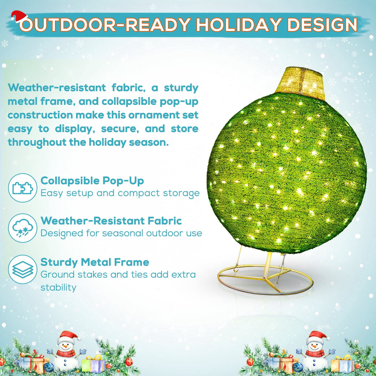 ROMSWI 2pc Iron Christmas Ornament Decoration Pop-up Hanging for Xmas Outdoor Holiday w/230 LED Light Assorted Colors - 30" & 24" Set