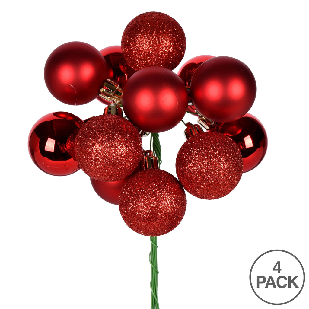 Vickerman 12" Red Ball Ornament Christmas Pick, 4 per set