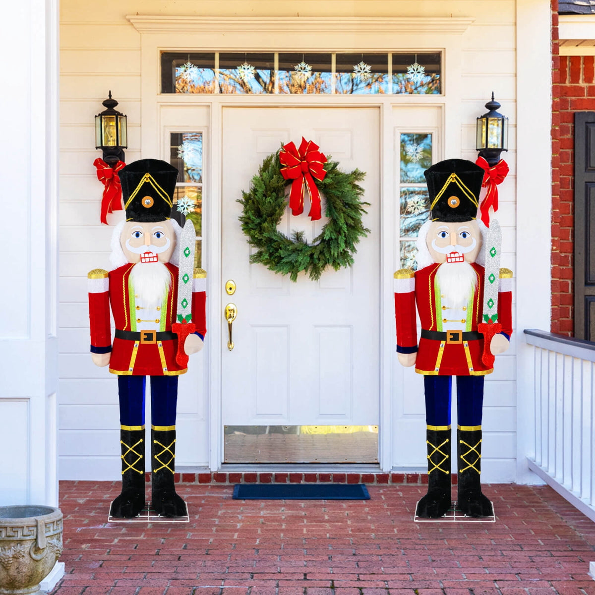 Costway 1 PCS 5 FT Lighted Nutcracker Soldier Outdoor Christmas Decoration with Glitter Sword