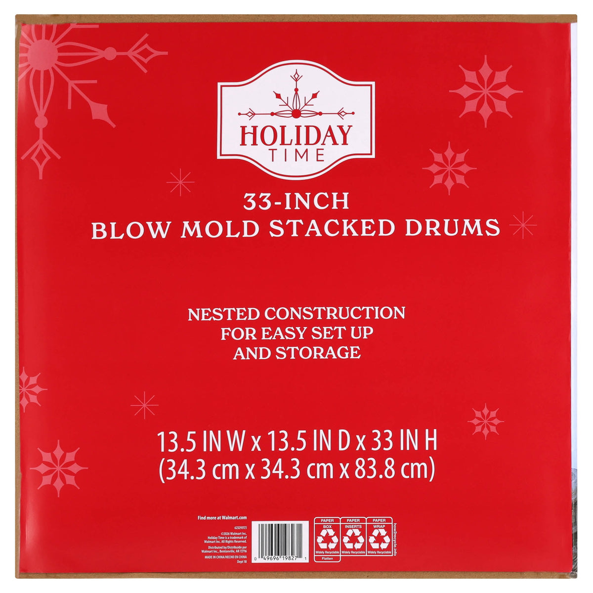 Blow Mold Stacked Drums Christmas Decoration, Red/Green/Gold, 33", by 