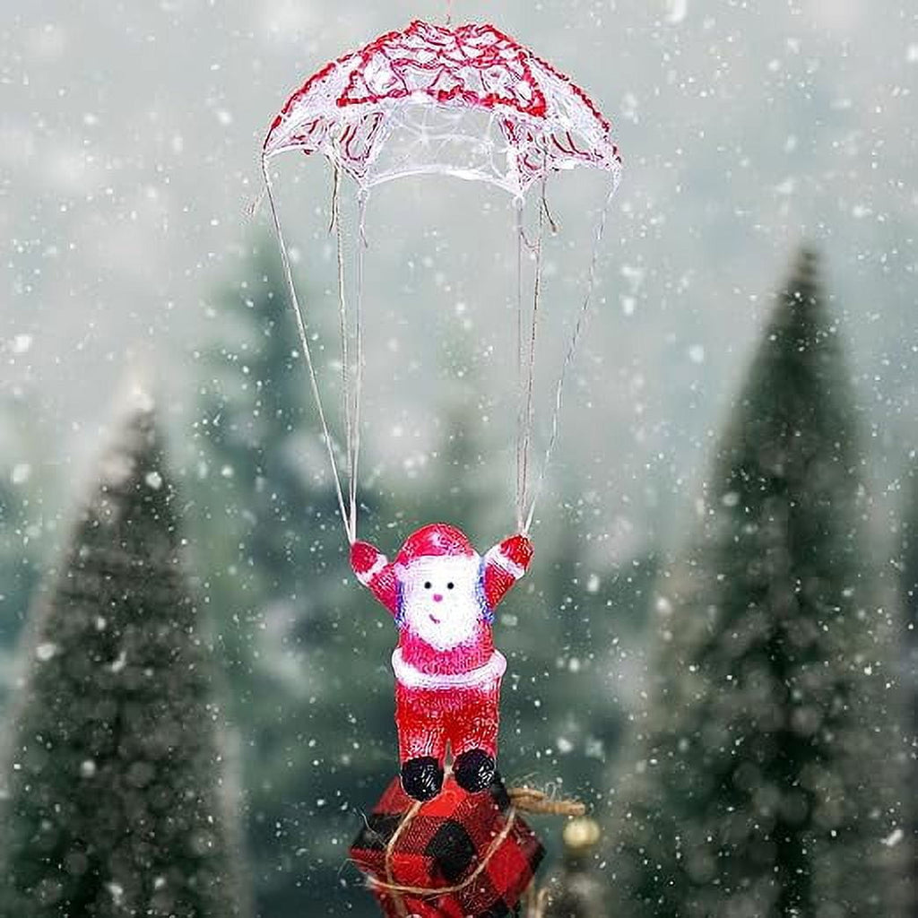 Fuchsun LED Acrylic Santa Claus with Parachute LED Hanging Lights with Timer for Window Living Room Garden Christmas Decoration Indoor Outdoor Holiday Display