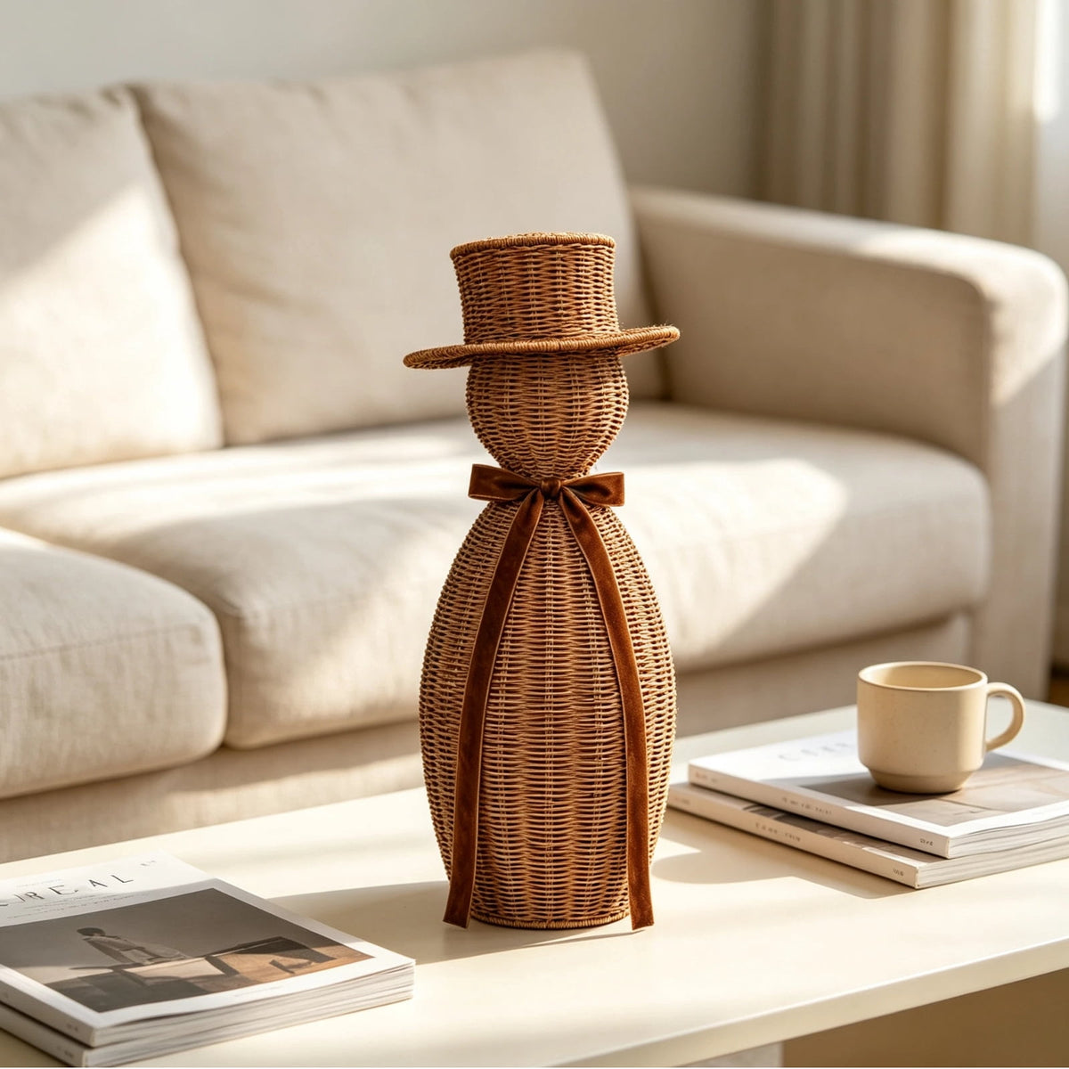 Clearance! Christmas Rattan Snowman with Bow, Christmas Winter Farmhouse Decor Gift, 14"
