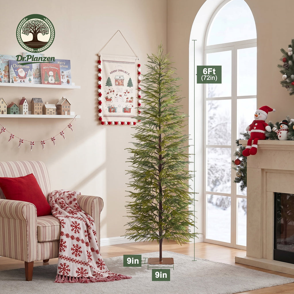 6' Green Cypress Artificial Christmas Tree, Pencil Xmas Tree with Foldable Metal Stand, Easy Assembly Indoor Large Room Holiday Decor