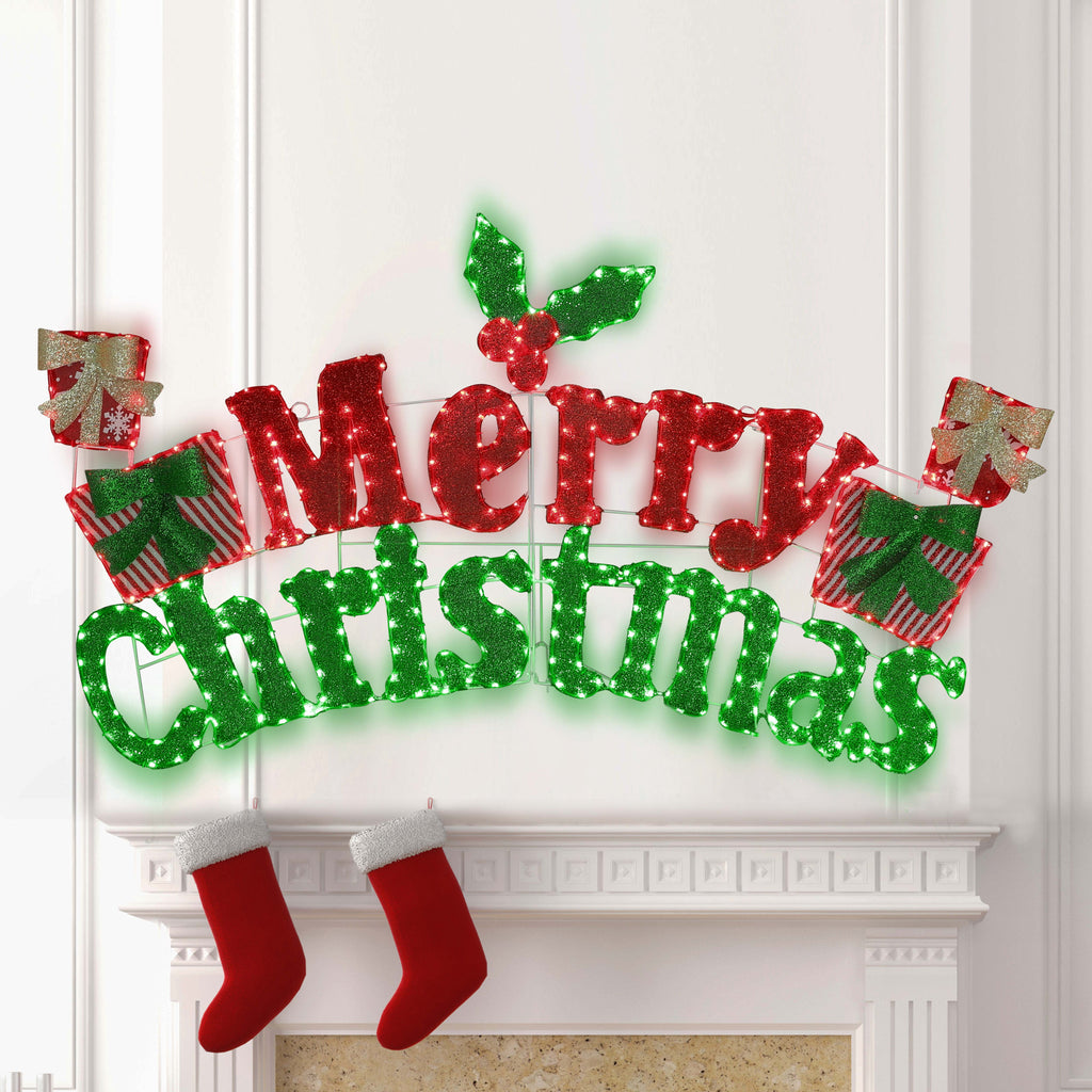 VEIKOUS 6ft Merry Christmas Sign, Lighted Xmas Decorations Indoor & Outdoor W/5-Meter Power Cord for Holiday Backyard Party