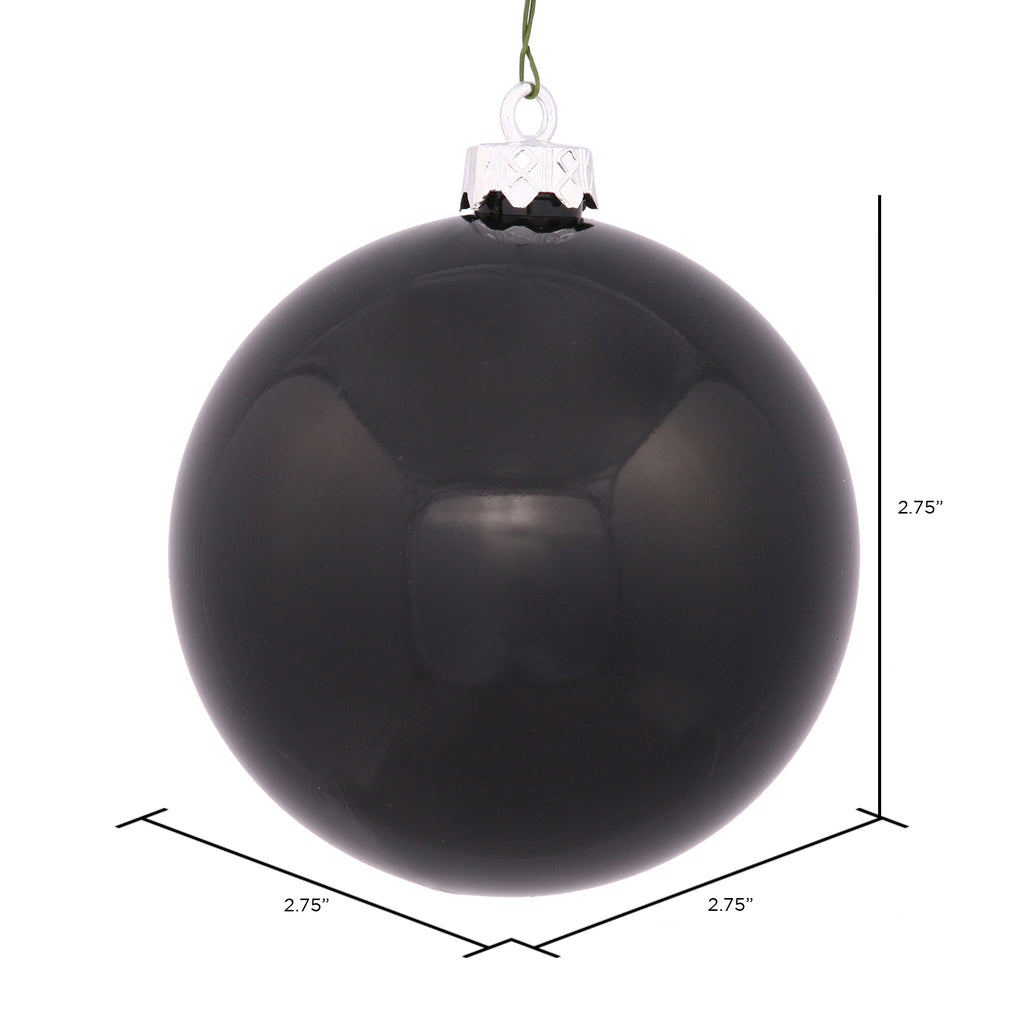 Vickerman 2.75" Christmas Ornament Ball, Black Shiny Finish, Shatterproof Plastic, UV Resistant, Holiday Christmas Tree Decoration, 12 Pack