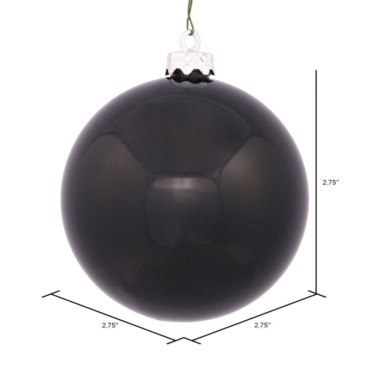 Vickerman 2.75" Christmas Ornament Ball, Black Shiny Finish, Shatterproof Plastic, UV Resistant, Holiday Christmas Tree Decoration, 12 Pack