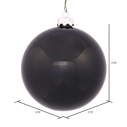 Vickerman 2.75" Christmas Ornament Ball, Black Shiny Finish, Shatterproof Plastic, UV Resistant, Holiday Christmas Tree Decoration, 12 Pack