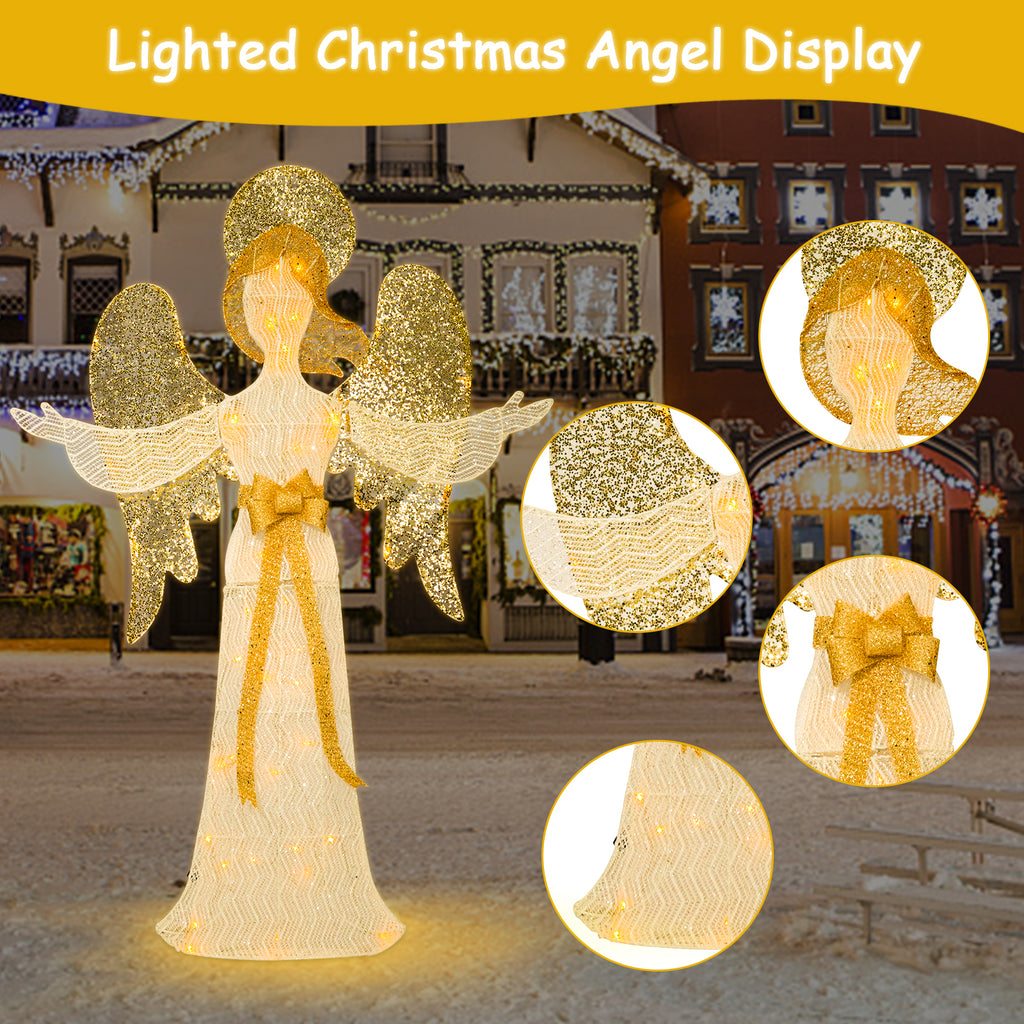 Christmas Angel Tinsel Outdoor Lighted Holiday Display�?Lighted Angle Decoration,Pre-lit Light Up With Warm LED Light,Embracing Angels,Plug-in,Christmas Decoration for Indoor Outdoor