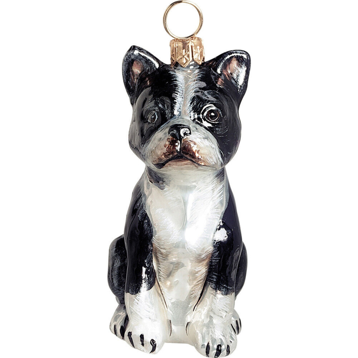 Boston Terrier Sitting Dog Blown Glass Polish Christmas Ornament Tree Decoration