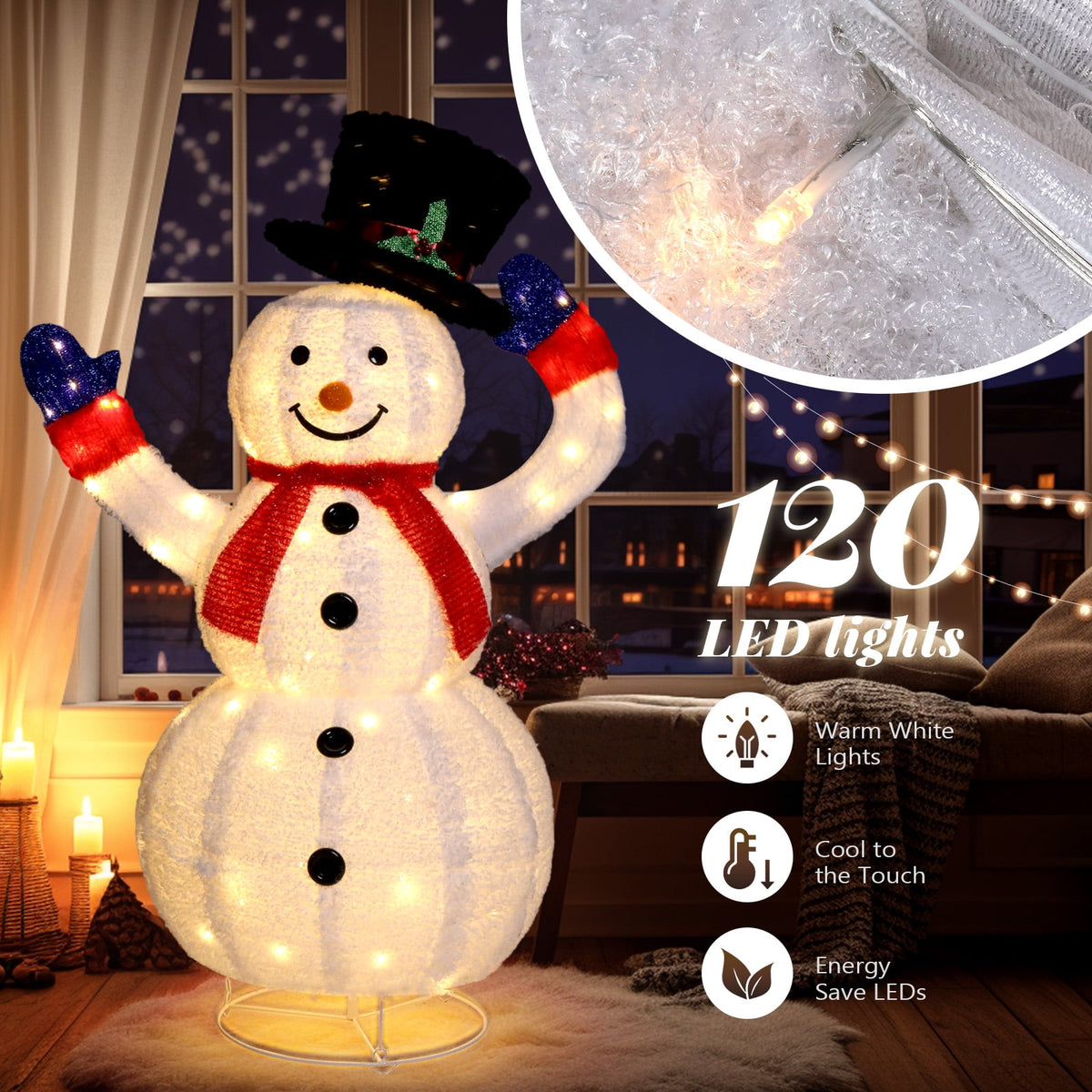 UBesGoo 4ft Lighted Pop-Up Snowman, Christmas Outdoor Decor Holiday Decoration w/ 120 LED Lights, Moving Hat