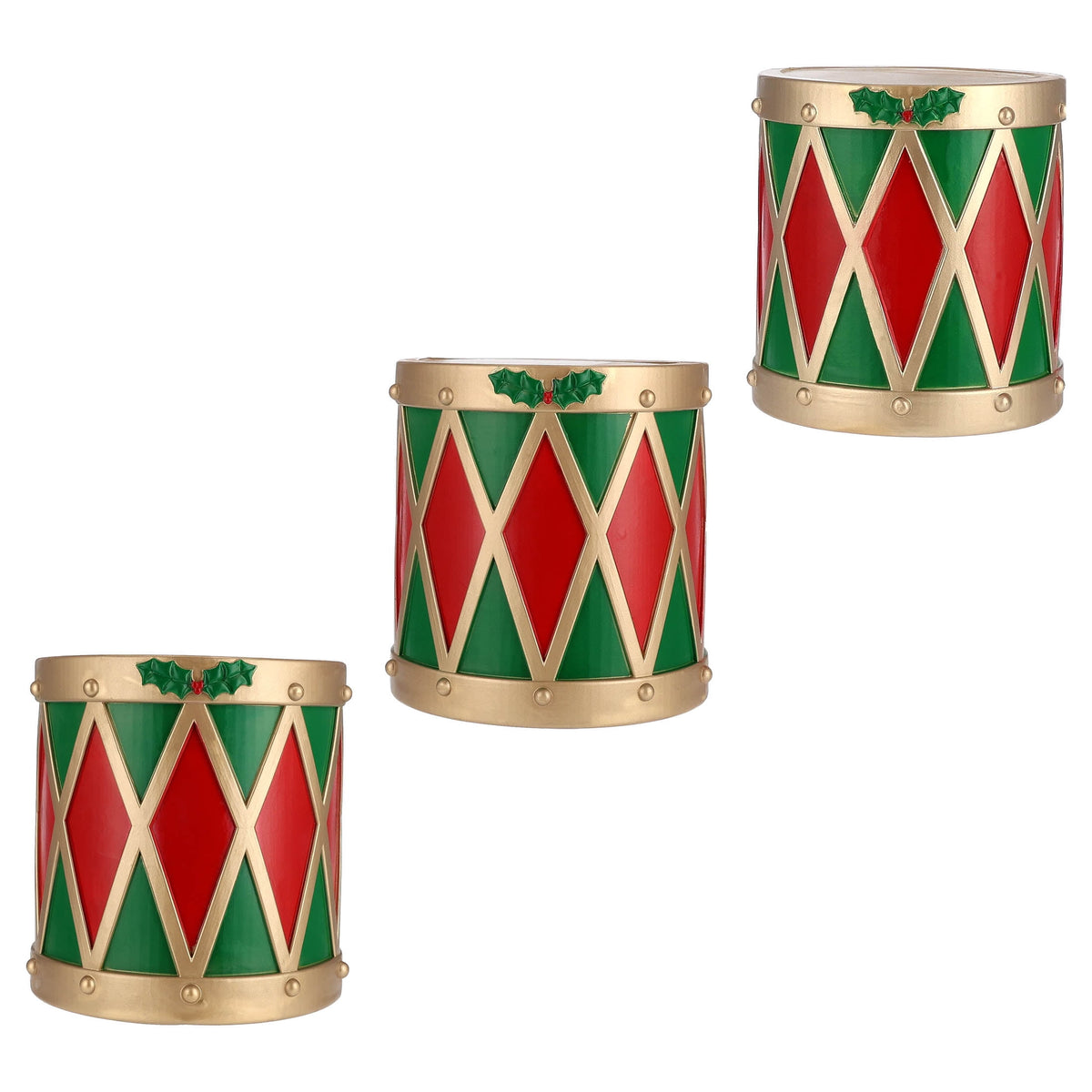 Blow Mold Stacked Drums Christmas Decoration, Red/Green/Gold, 33", by 