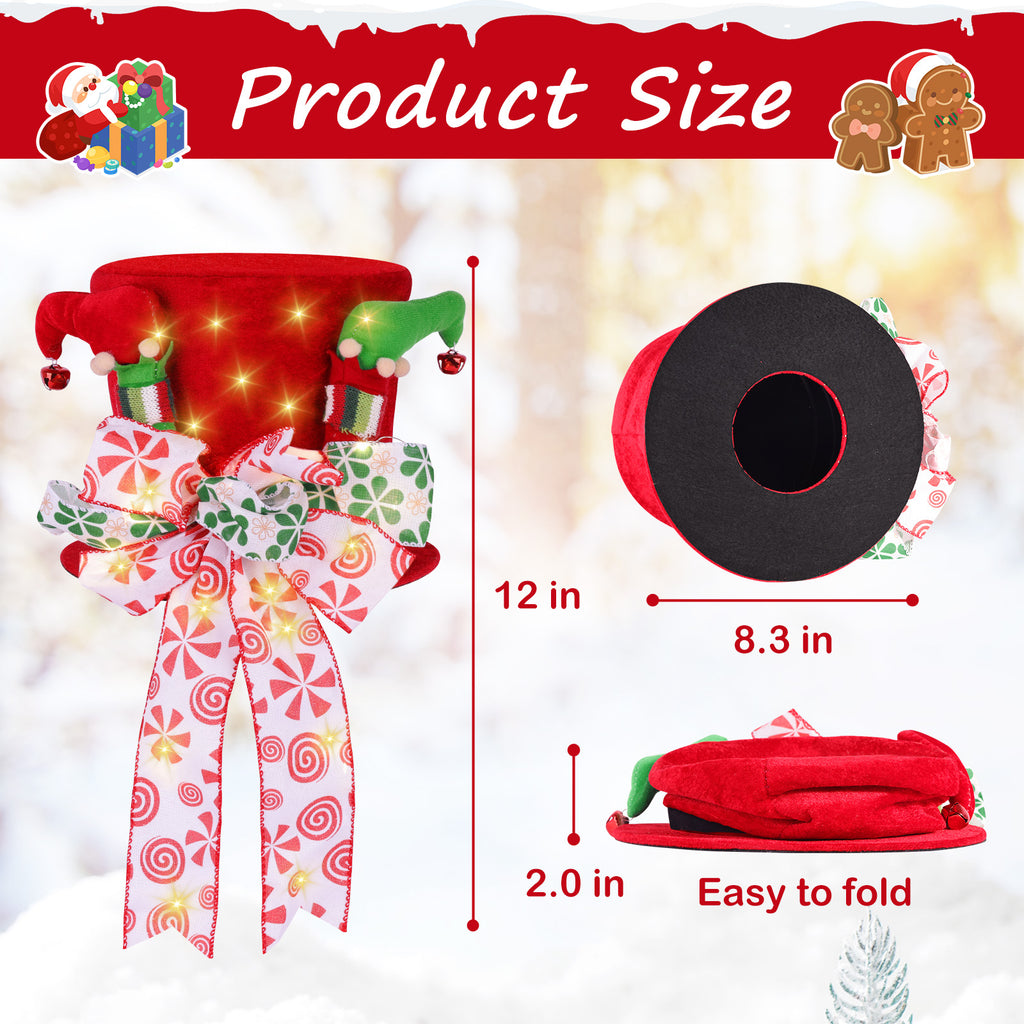 Christmas Tree Decoration Hat, Big Red Hat Decoration Hat, Family Christmas Holiday Winter Decoration With Lights