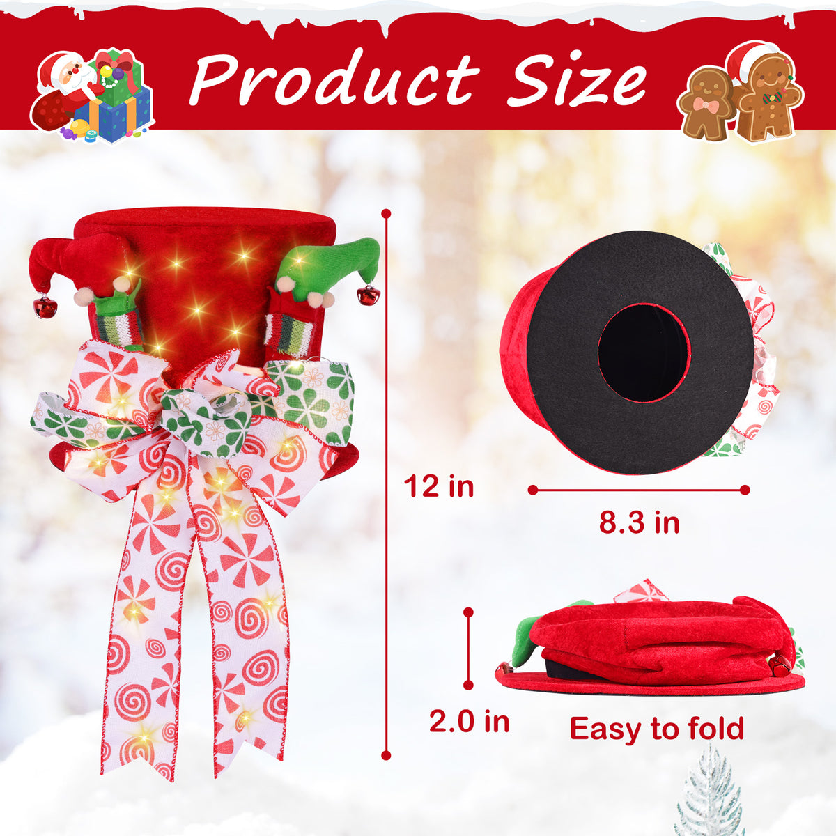 Christmas Tree Decoration Hat, Big Red Hat Decoration Hat, Family Christmas Holiday Winter Decoration With Lights