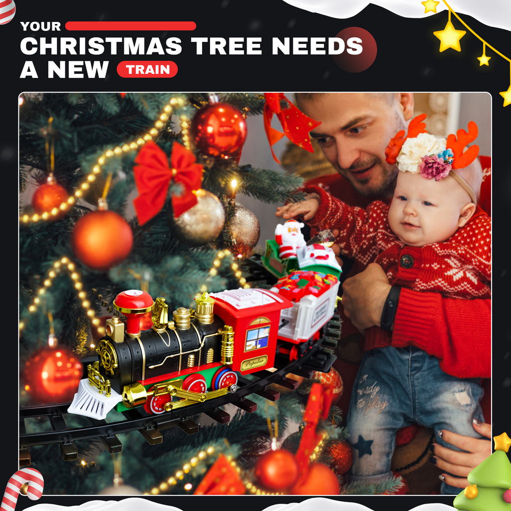 YCFUN Christmas Tree Train Set, Electric Hanging Train Toy with Light & Sound, Battery Operated Christmas Train Decoration
