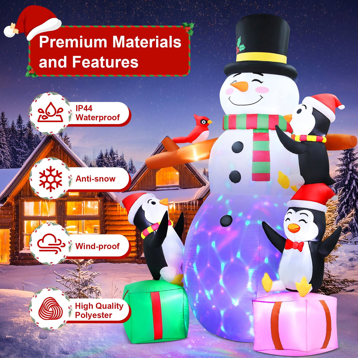 Yexmas 8 ft Giant Christmas Snowman Inflatable Outdoor Decoration with Build-in Multicolor LEDs, Blow Up Inflatables for Xmas Party Garden Patio Lawn