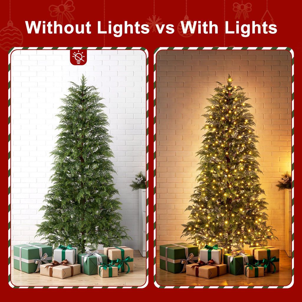  7.5' Pre-Lit Green Cypress Artificial Christmas Tree with 500 Warm White Twinkle LED Lights, Full-Bodied Xmas Tree with Metal Stand, Indoor Holiday Decoration
