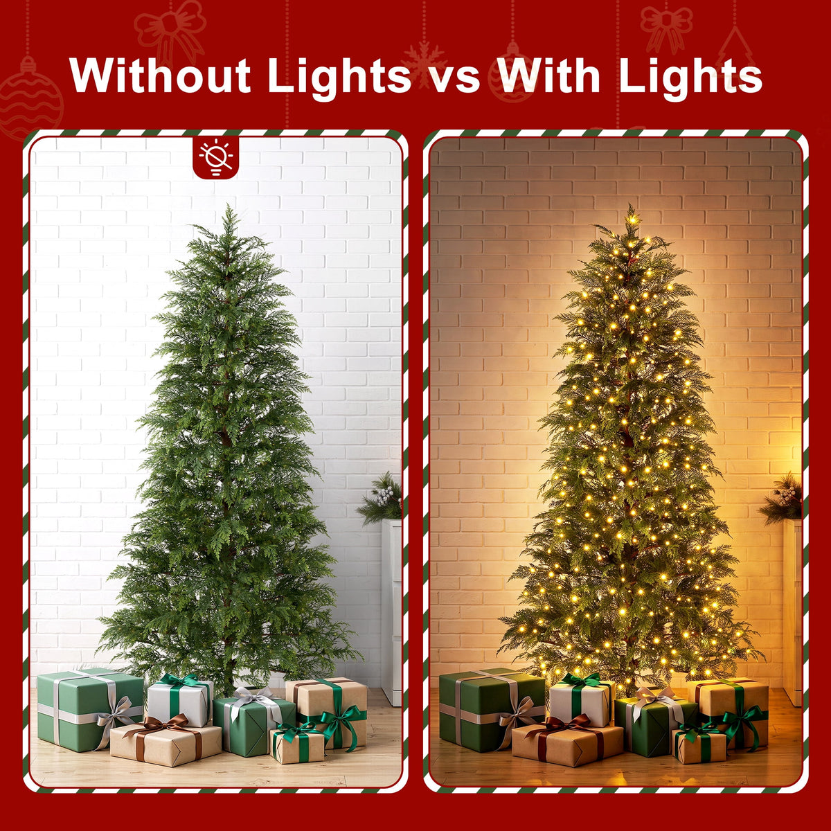 7.5' Pre-Lit Green Cypress Artificial Christmas Tree with 500 Warm White Twinkle LED Lights, Full-Bodied Xmas Tree with Metal Stand, Indoor Holiday Decoration