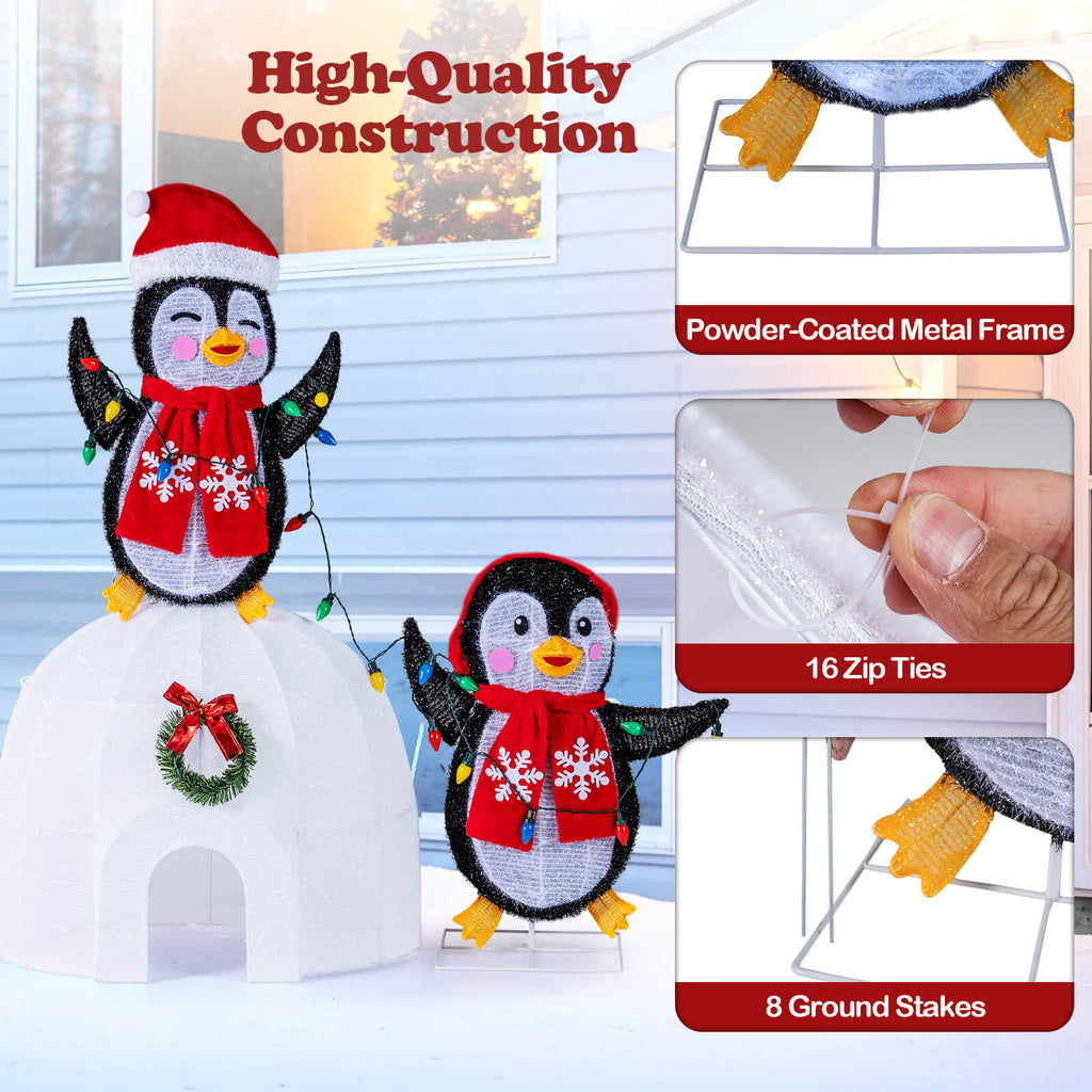 Costway Lighted Christmas Decoration Penguins Igloo 170 White LED Lights for Home Lawn