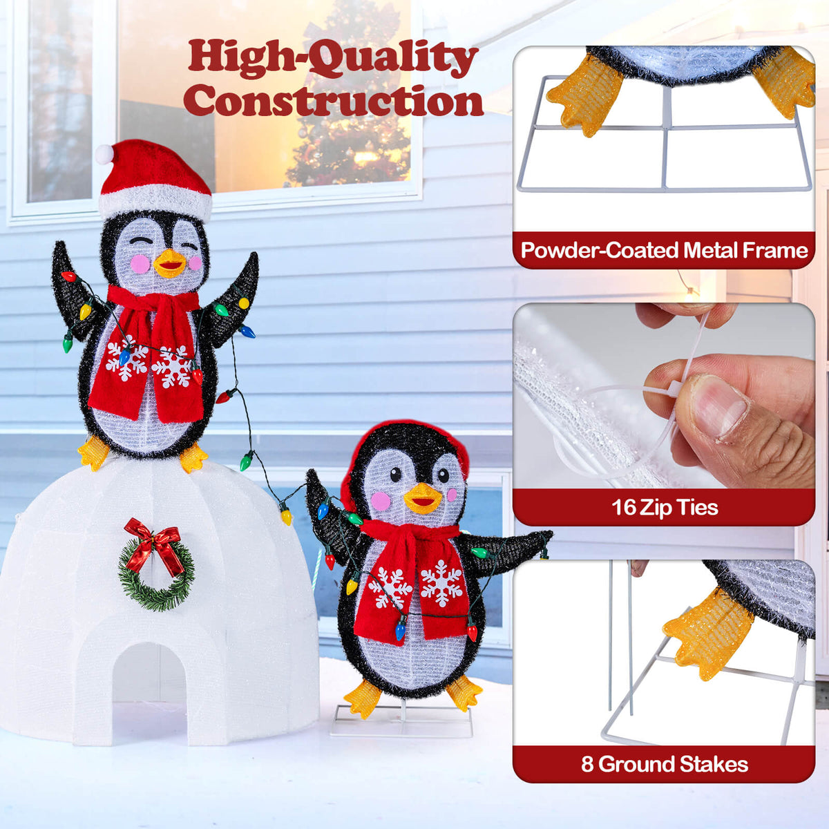 Costway Lighted Christmas Decoration Penguins Igloo 170 White LED Lights for Home Lawn