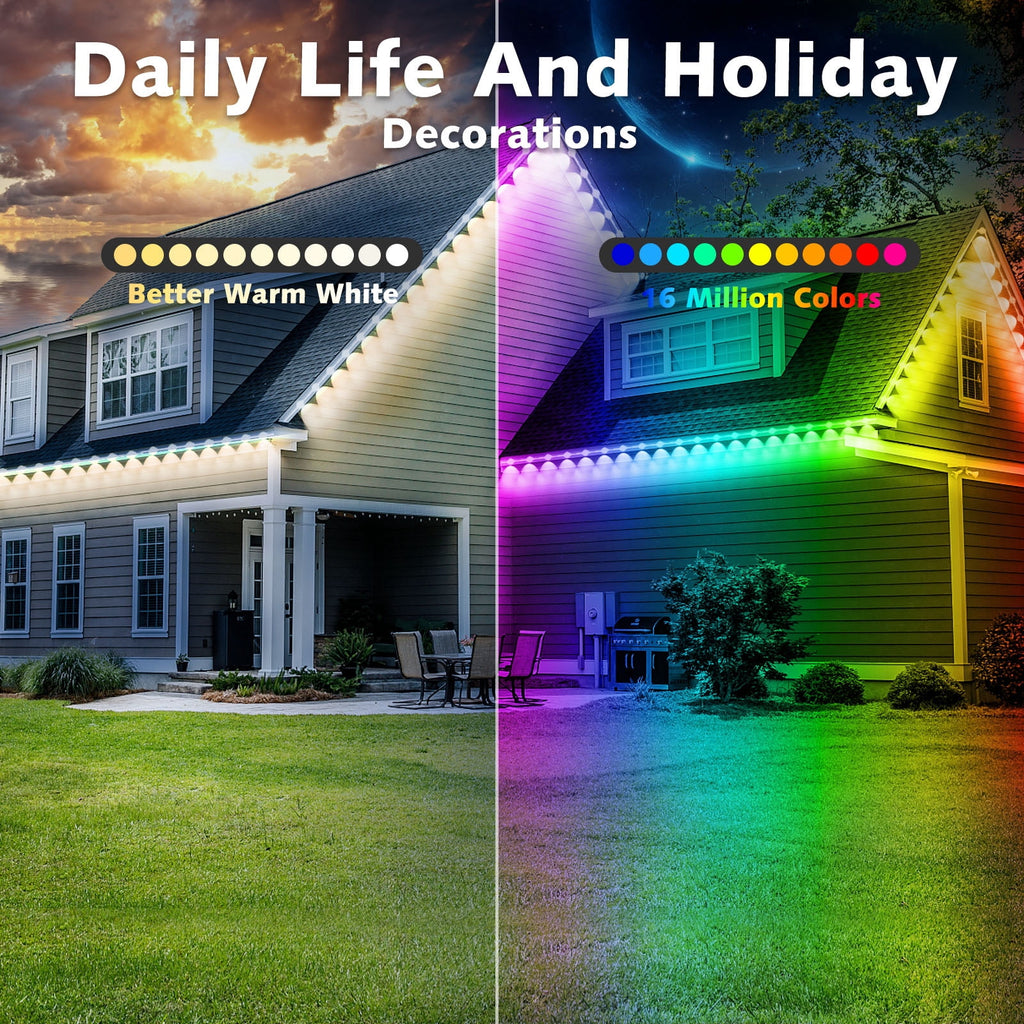 200FT Permanent Outdoor RGB Lights, IP67 Waterproof Eaves Lights with Smart App & Remote Control, DIY Scene Modes & Music Sync, Color Changing String Lights for Garden, Patio, Deck, Christmas Holiday