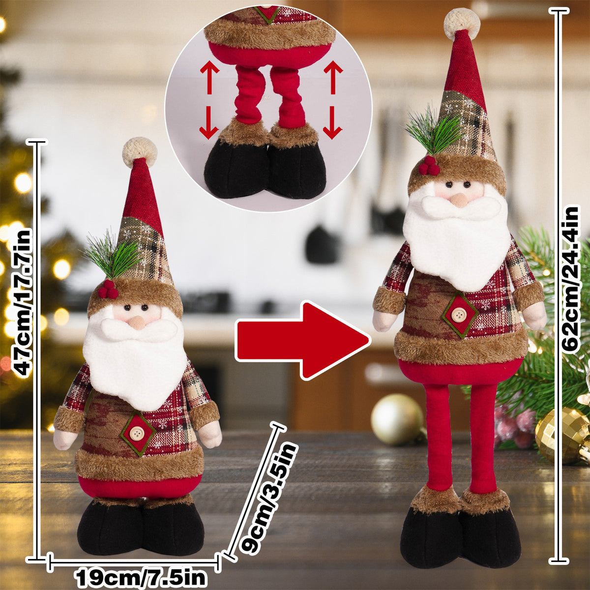 Extendable Santa Claus Doll, Christmas Decoration, Holiday Atmosphere Ornament, Christmas Scene Decor Prop