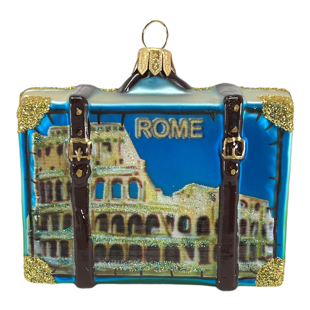 Rome and Pisa Italy Travel Suitcase Polish Blown Glass Christmas Ornament Decoration