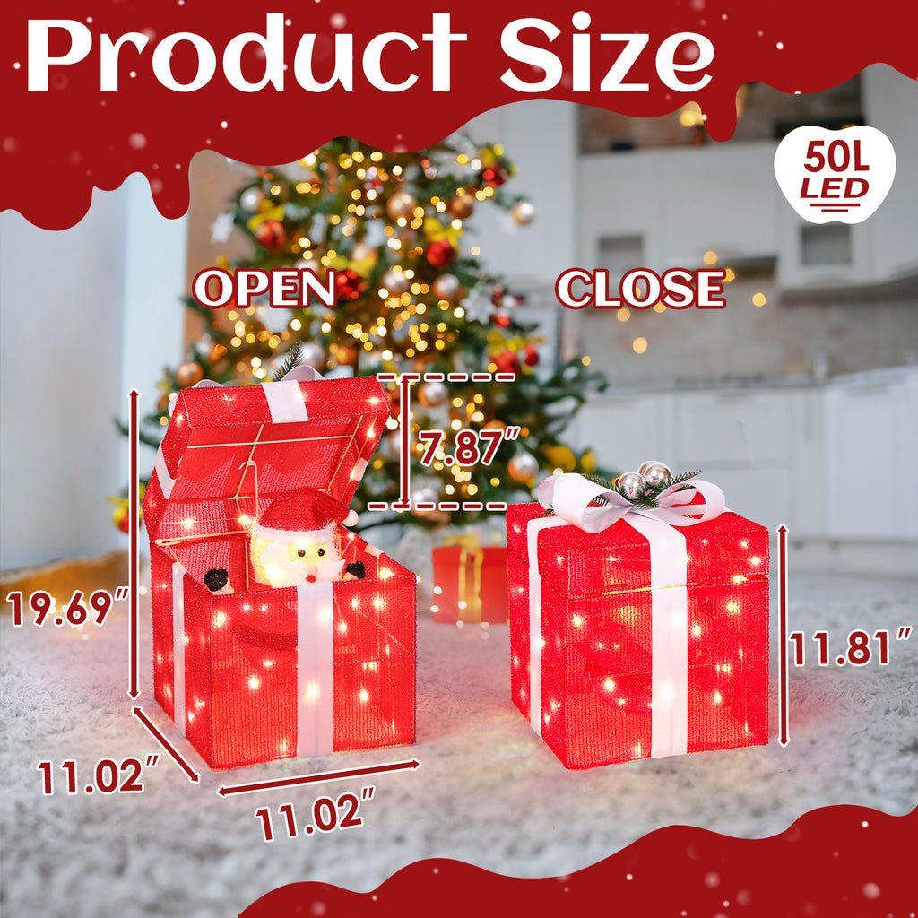 Zimtown LED Christmas Ornament Decor,Lighted Outdoor Holiday Gift Box,Opens and Closes Automatically for Indoor Outdoor Holiday,Red