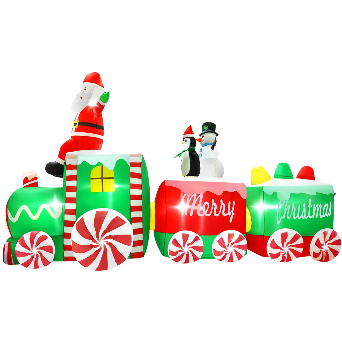 Yexmas 10.5ft Christmas Inflatable Train with Santa Snowman Penguin Dinosaur Corner Outdoor Lights Decorations for Holiday Decorations,Christmas Parties,Yard,Garden and Lawn