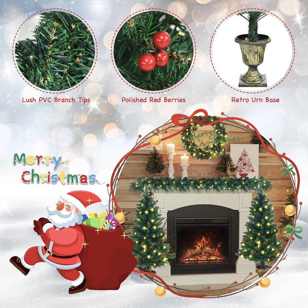 Costway 4pcs Pre-lit Christmas Decoration Set w/ Garland Wreath & Entrance Trees