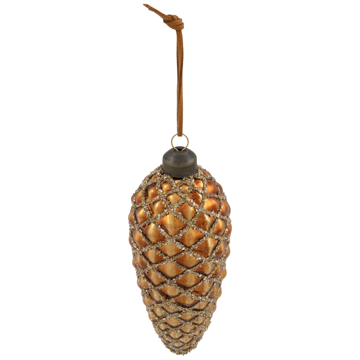 Northlight Glittered Pine Cone Glass Christmas Ornaments - 5" - Brown - Set of 4