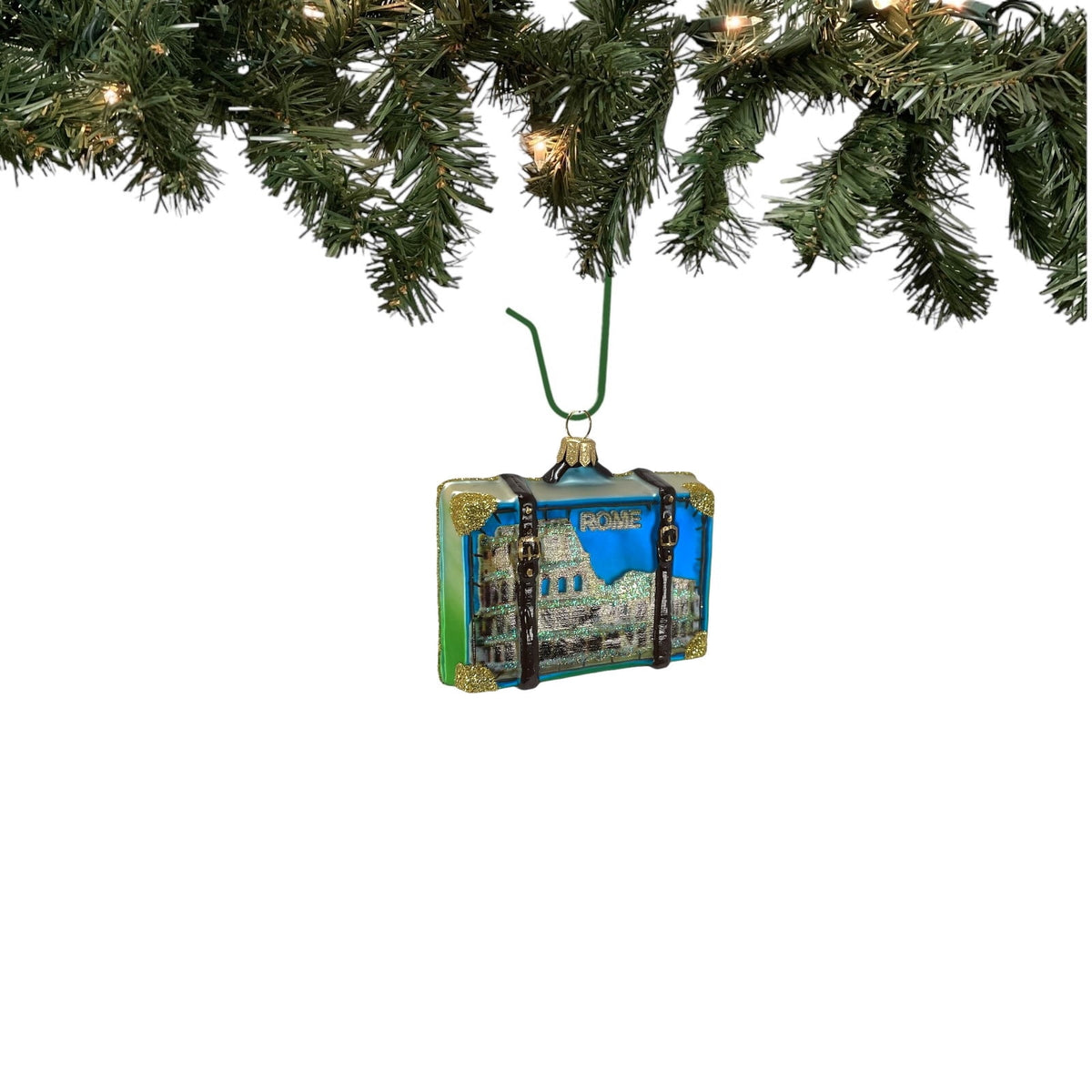 Rome and Pisa Italy Travel Suitcase Polish Blown Glass Christmas Ornament Decoration
