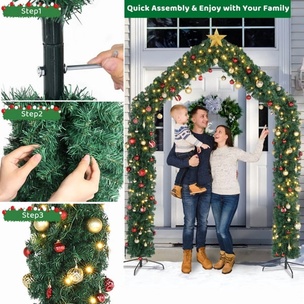 PVC Christmas Arch Decoration, 1650 Branches, Steel Brackets for Stability, Realistic Green Design, Reusable for Christmas/Wedding/Party
