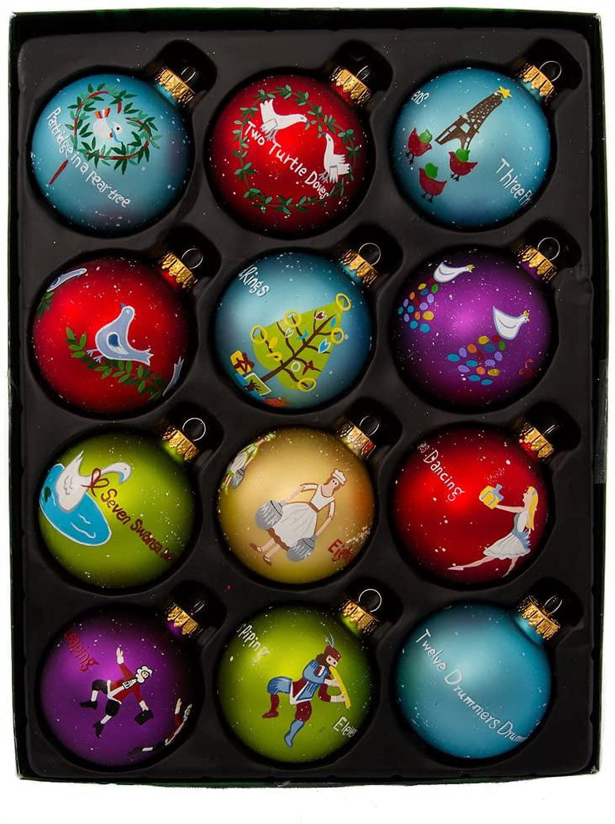 Kurt Adler Twelve Days of Christmas Ball Ornament, 65mm, Set of 12