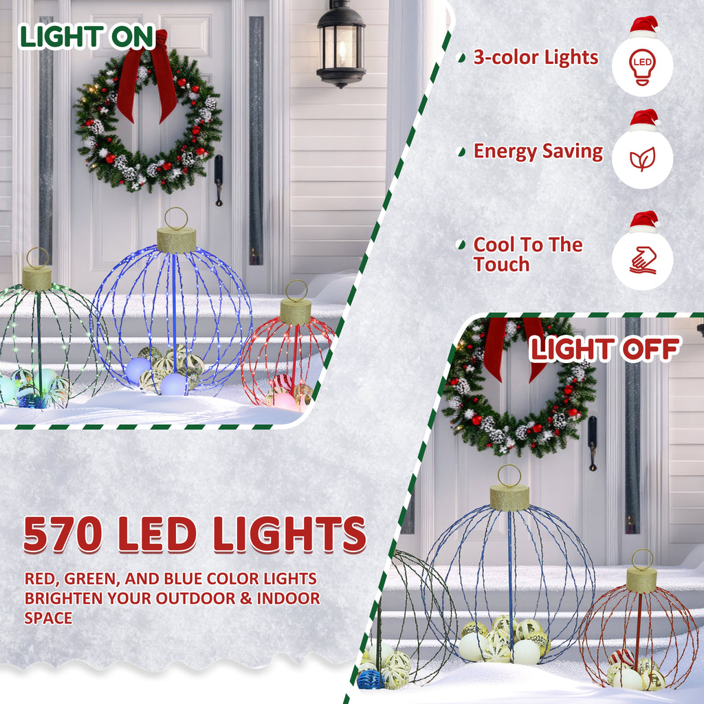 VEIKOUS 3 Pcs Christmas Metal Sphere Lights W/20 Mini Balls Ornament Inside for Holiday Decoration