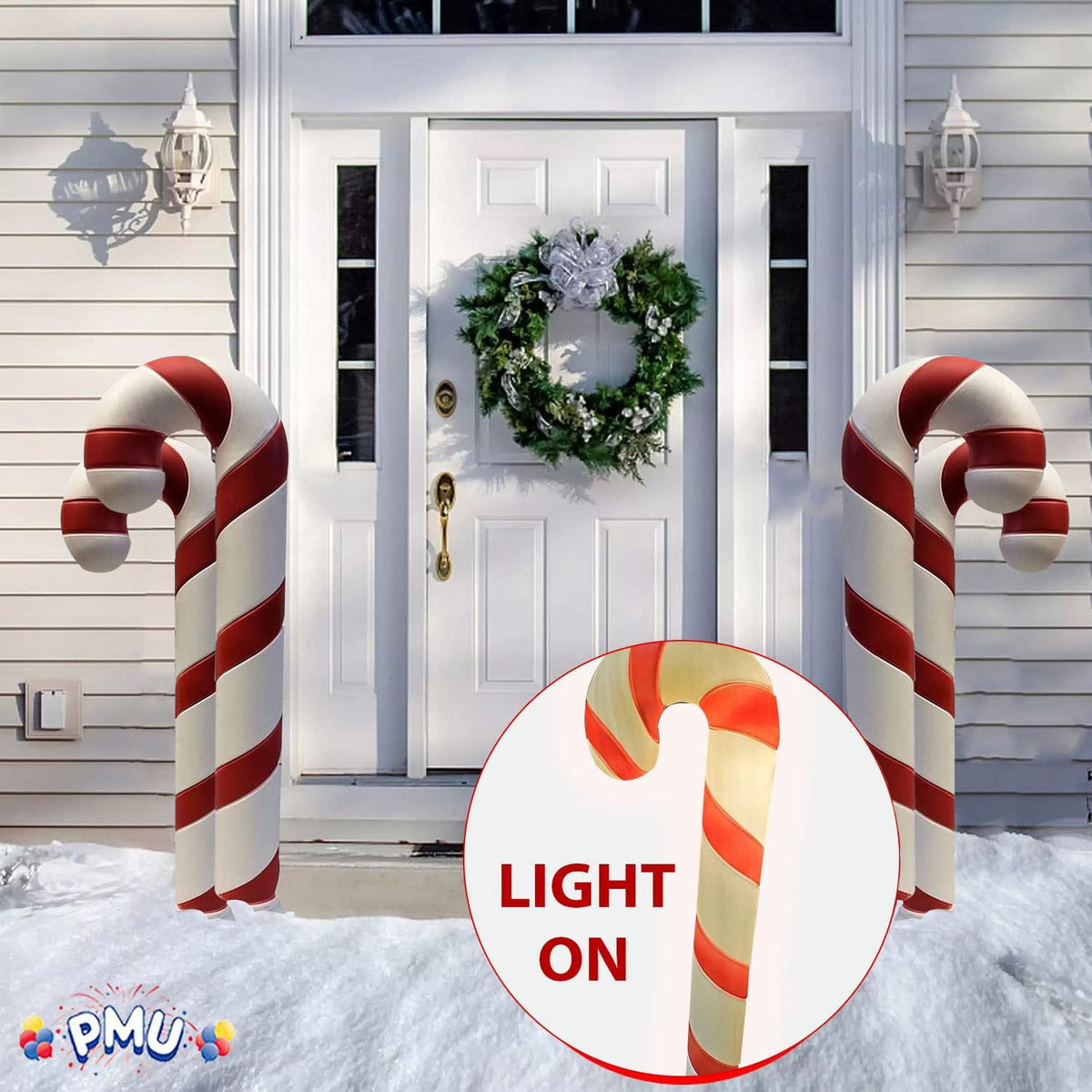 PMU Christmas Light-Up 6 Pcs Candy Cane - Blow Mold Plastic Statue Illuminated with 6' Cord and Light, Traditional Christmas Party Favor, Perfect Home, Lawn, Yard and Garden Decor, 40 Inch Candy Cane