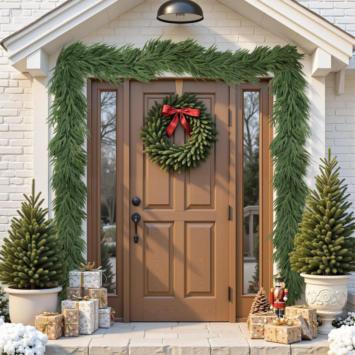  2Pcs 9FT Real Touch PE Christmas Garland, Artificial Norfolk Pine Garland for Mantel, Stair Railing, Christmas Tree, Xmas Decoration for Indoor & Outdoor, Green