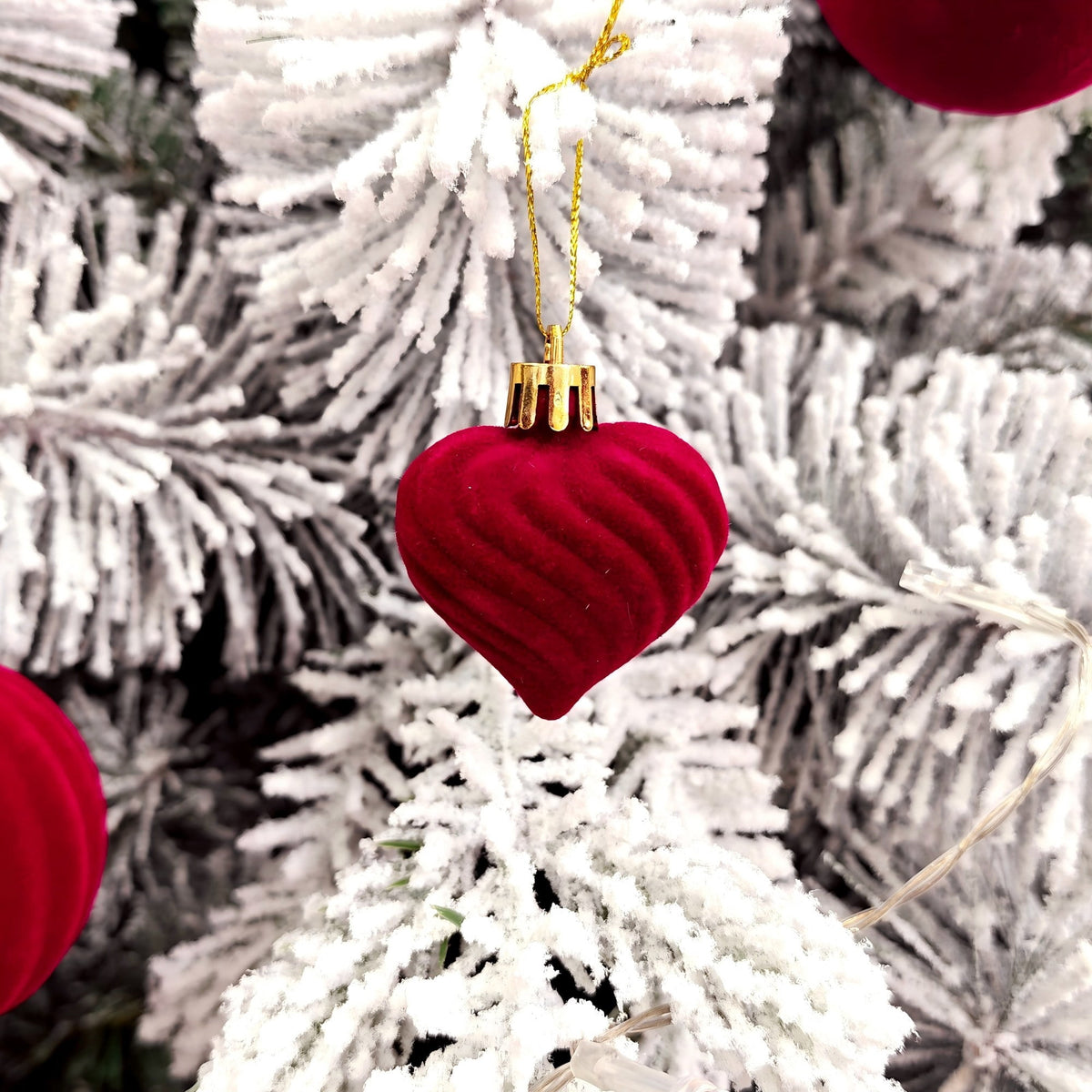 Sddec 32PCS Christmas Balls Ornaments, Dark Red Flocked Fabric, Hanging Strings, 5 styles, for Xmas Tree Wedding Holiday Party Home Decor
