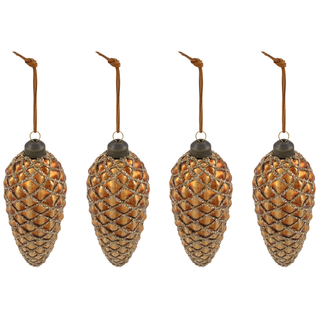 Northlight Glittered Pine Cone Glass Christmas Ornaments - 5" - Brown - Set of 4